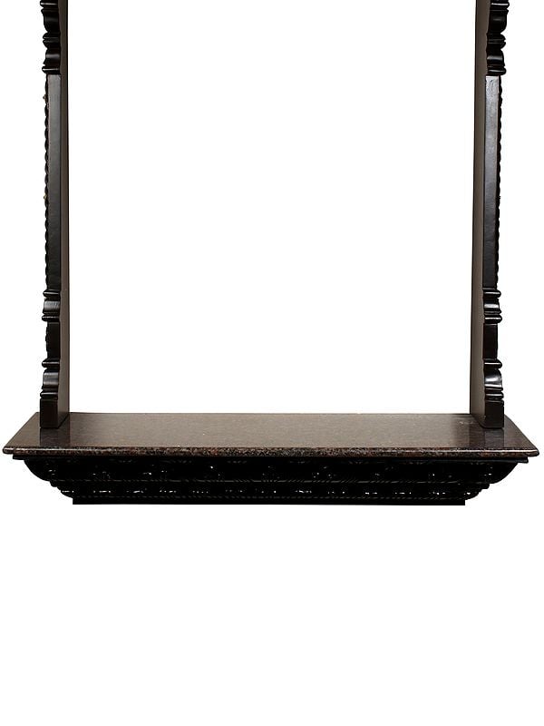 Exotic India 50" Designer Wooden Temple With Dangling Bells In Brass | With Inbuilt Light Bulb | Wall Mounted