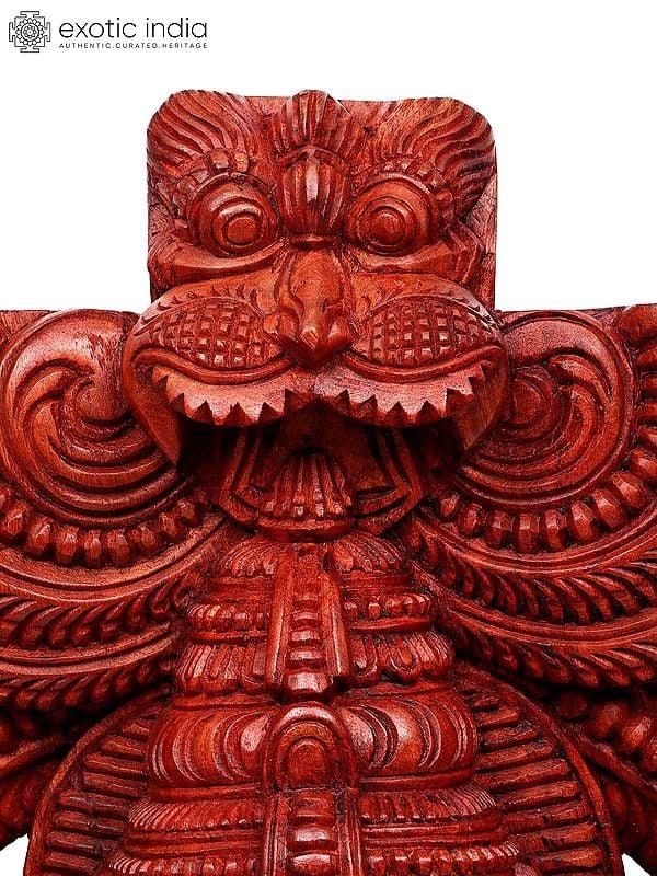 Exotic India 50" Large Blessing Lord Ganesha Seated On Mushak With Kirtimukha Prabhavali | Wood Carving 