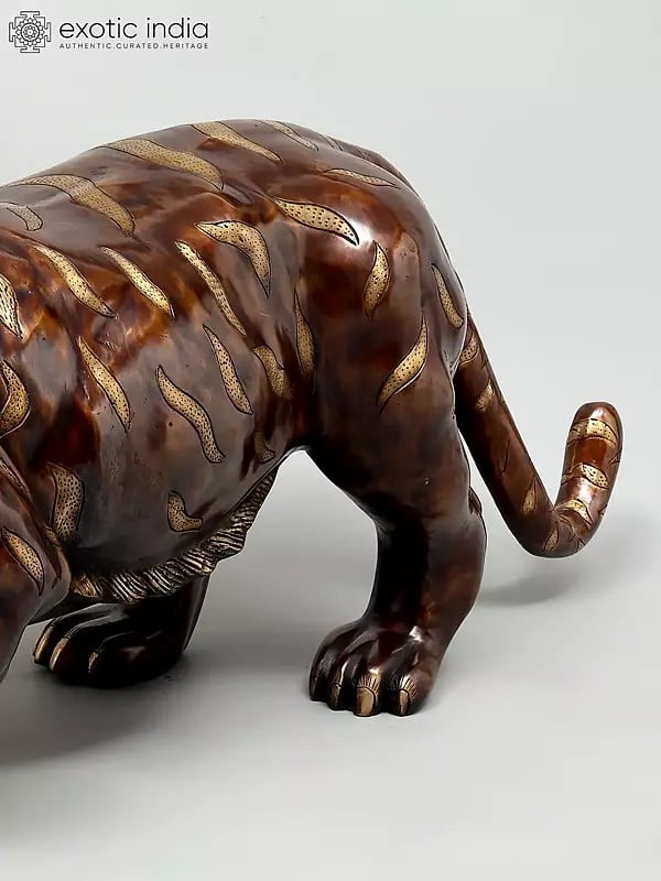 Exotic India 50" Large Size Roaring Tiger | Life-Like Decorative Sculpture | Home Decor