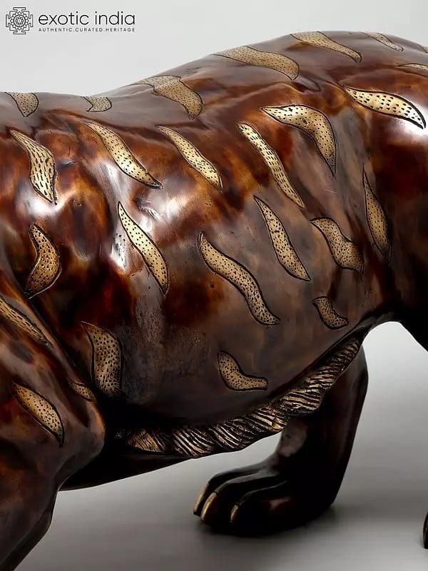 Exotic India 50" Large Size Roaring Tiger | Life-Like Decorative Sculpture | Home Decor