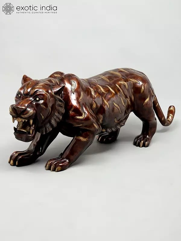 exotic india 50" Large Size Roaring Tiger | Life-Like Decorative Sculpture | Home Decor 