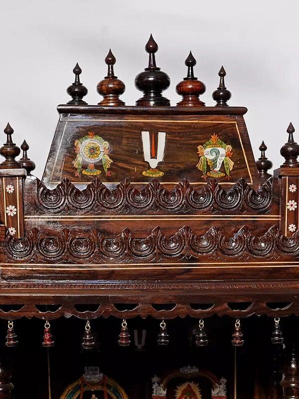Exotic India 51" Beautiful Wood Temple For Home With Drawer | Handmade Rosewood Home Decor Item