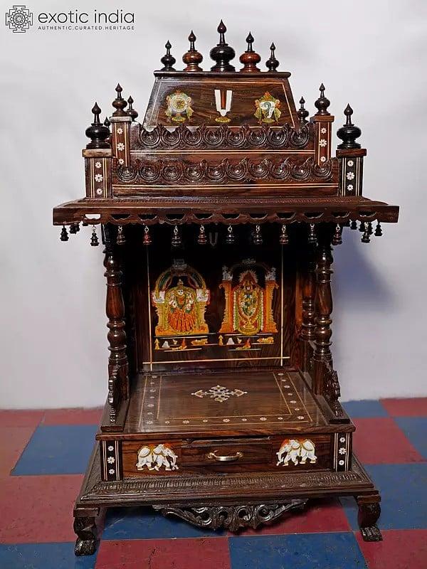 exotic india 51" Beautiful Wood Temple For Home With Drawer | Handmade Rosewood Home Decor Item 