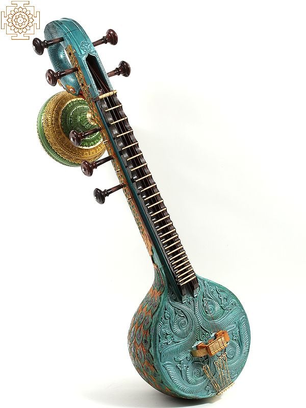 exotic india 51" Superfine Wooden Carved Award Winning Saraswati Veena 