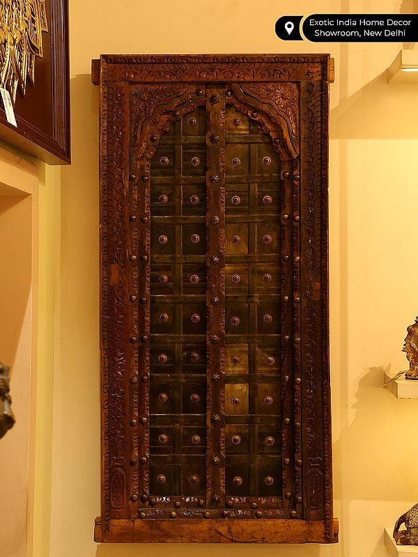 Exotic India 51" Vintage Style Door From Rajasthan | Antique Indian Doors For Home