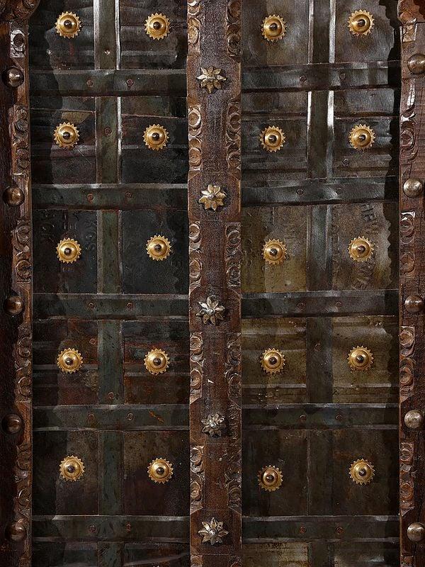 Exotic India 51" Vintage Style Door From Rajasthan | Antique Indian Doors For Home