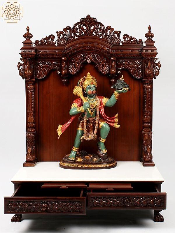 exotic india 52" Large Wooden Designer Puja Temple with Double Drawer 