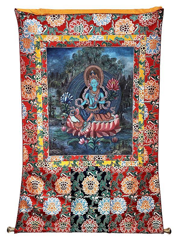 Exotic India 52" X 36" Superfine Goddess Green Tara - Tibetan Buddhist | Handmade 