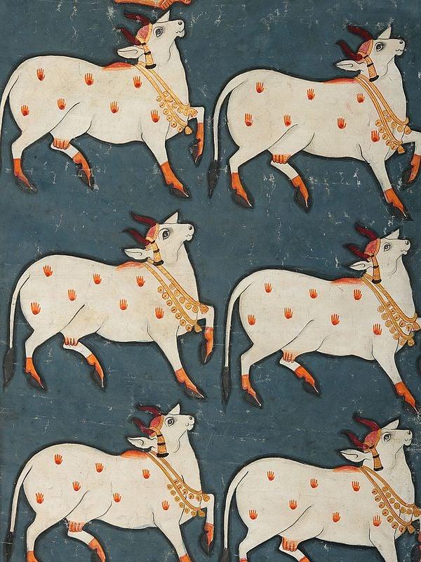 Exotic India 54" Framed Gopashtami - Festival Of Cows Pichhwai | Vintage Painting 