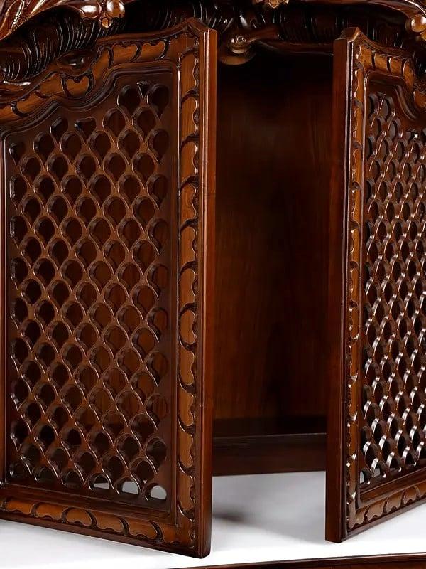 Exotic India 54" Large Lakshmi Ganesha Saraswati Temple With Double Doors | Wood And Marble 