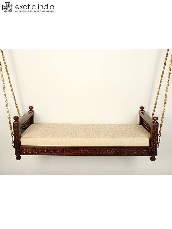 Exotic India 55" Beautiful Wood Swing With Brass Chains 