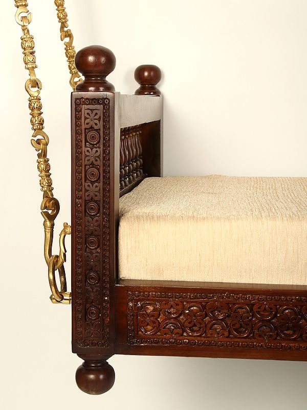 Exotic India 55" Beautiful Wood Swing With Brass Chains 