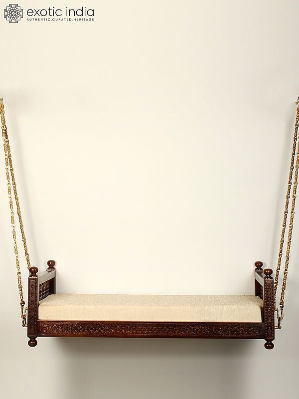 exotic india 55" Beautiful Wood Swing With Brass Chains