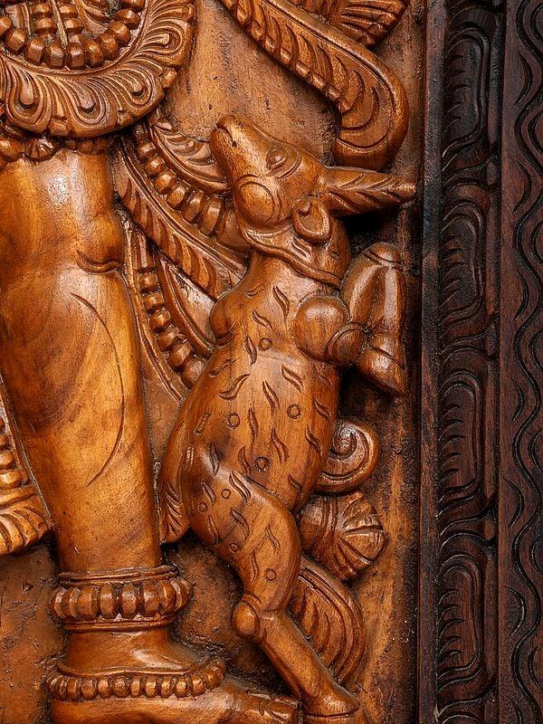 Exotic India 55" Large Mirror Lady Panel | Wood Carving 