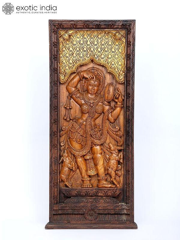 exotic india 55" Large Mirror Lady Panel | Wood Carving 