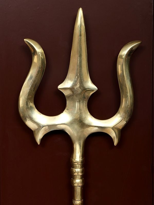 Exotic India 55" Pair Of Kamadhenu Cow With Trishul | Wood Framed Brass Sculpture | Wall Hanging 