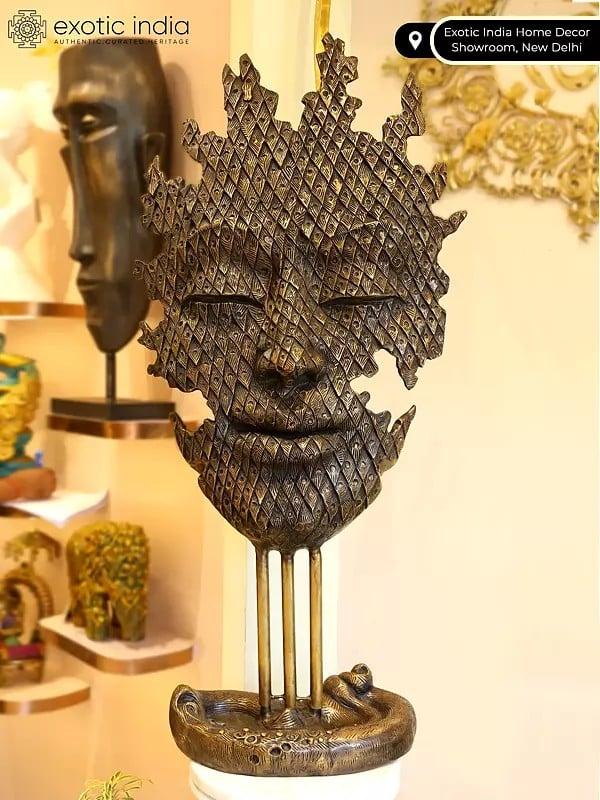 Exotic India 56" Large Modern Buddha Head | Brass Sculpture 