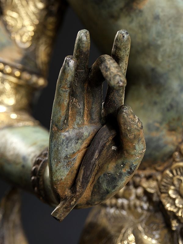 Exotic India 56" Large Standing Goddess Green Tara | Balinese Brass Statue 