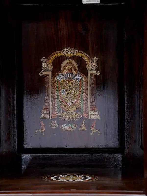 Exotic India 58" Large Designer Tirupati Balaji (Venkateshvara) Temple With Double Doors 