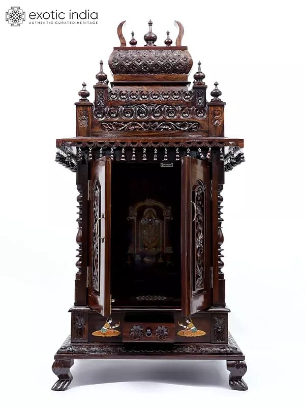 exotic india 58" Large Designer Tirupati Balaji (Venkateshvara) Temple with Double Doors 
