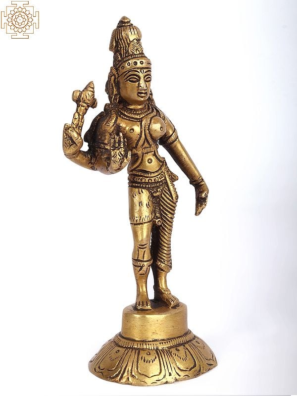 Exotic India 6" Ardhanarishvara Idol (Shiva-Shakti) In Brass | Handmade | Made In India 