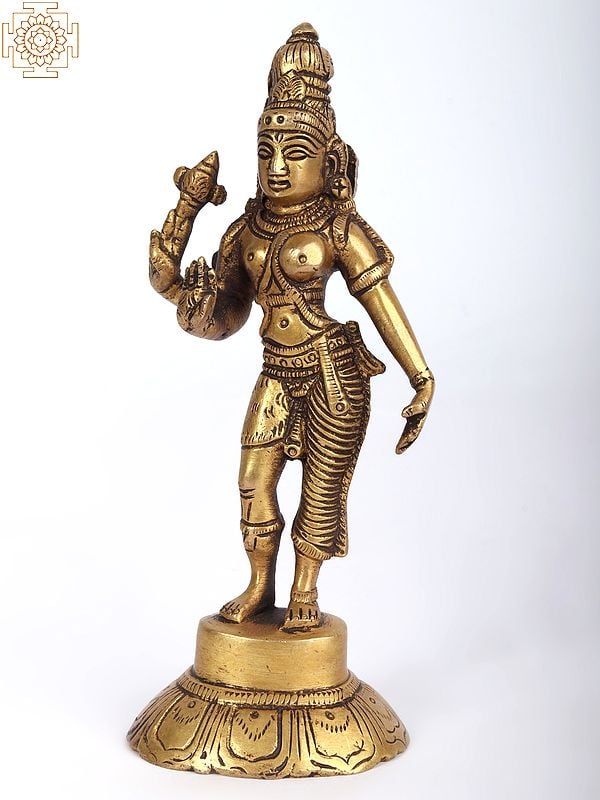 exotic india 6" Ardhanarishvara Idol (Shiva-Shakti) in Brass | Handmade | Made in India 