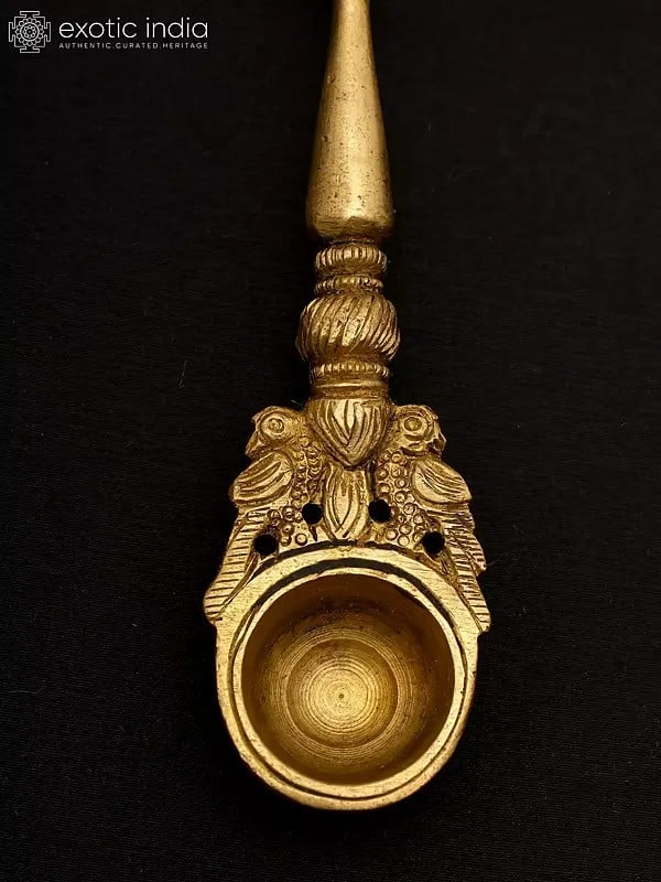 Exotic India 6" Brass Ganesha Ritual Spoon With Protecting Serpent 