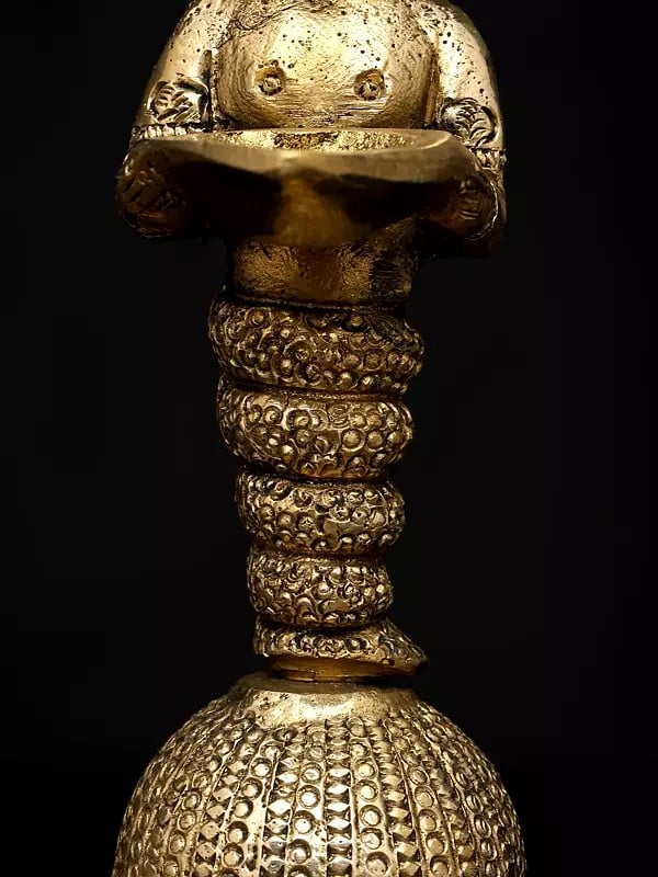 Exotic India 6" Brass Naga Kanya Oil Lamp | Handmade | Made In India 