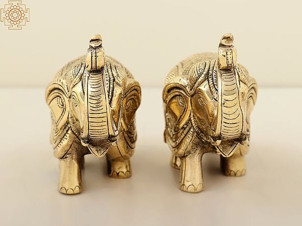 Exotic India 6" Brass Royal Elephant Statue (Pair) | Handmade 