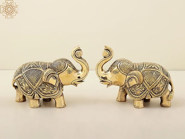 exotic india 6" Brass Royal Elephant Statue (Pair) | Handmade 