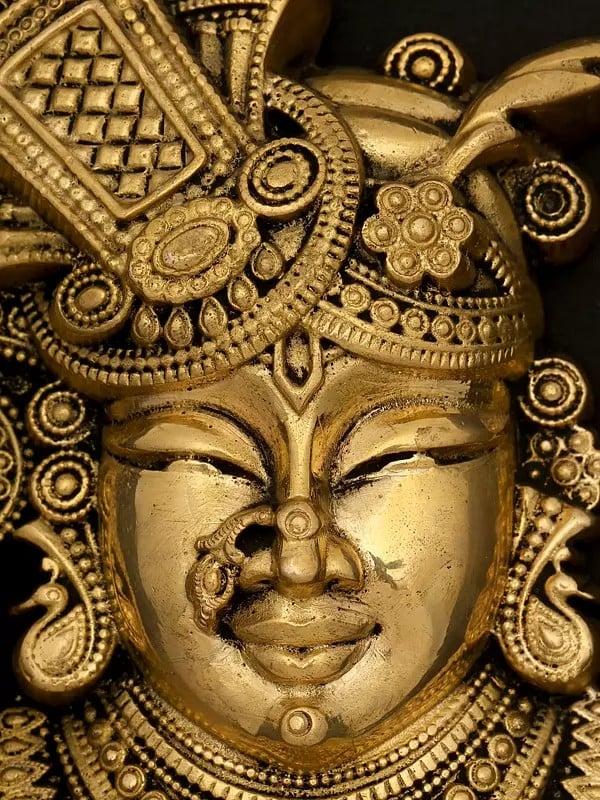 Exotic India 6" Brass Shrinathji Wall Hanging Statue | Handmade | Brass Statue 