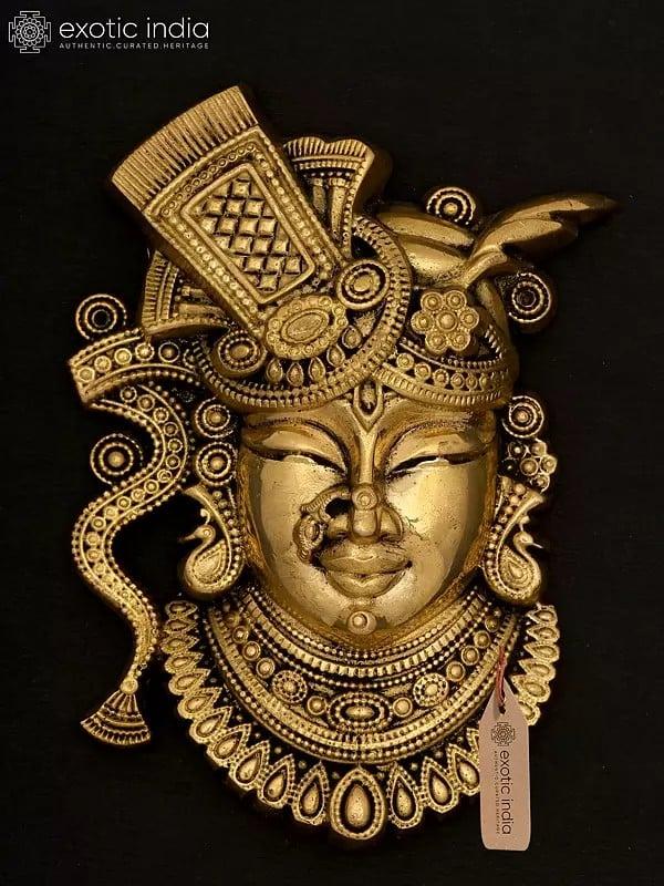 exotic india 6" Brass Shrinathji Wall Hanging Statue | Handmade | Brass Statue 