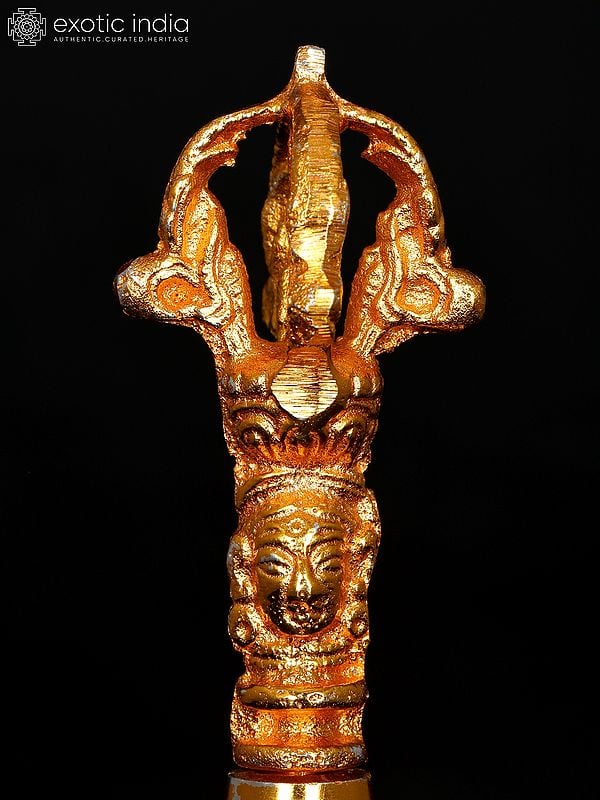 Exotic India 6" Buddhist Dorje Bell In Brass With Gold Plating 