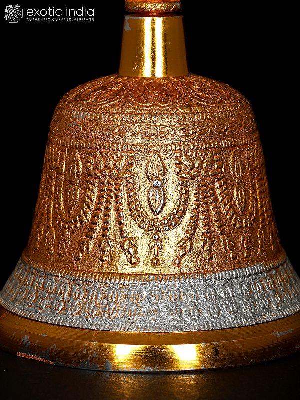 Exotic India 6" Buddhist Dorje Bell In Brass With Gold Plating 