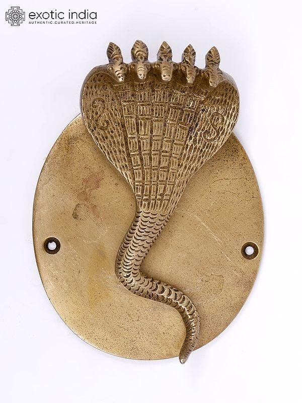 exotic india 6" Five Hooded Snake Door Knocker in Brass 