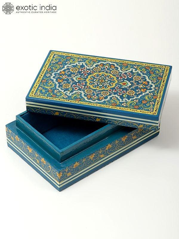 Exotic India 6" Hand-Painted Floral Design Papier Mache Box