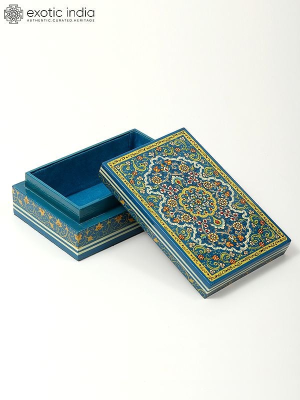 Exotic India 6" Hand-Painted Floral Design Papier Mache Box