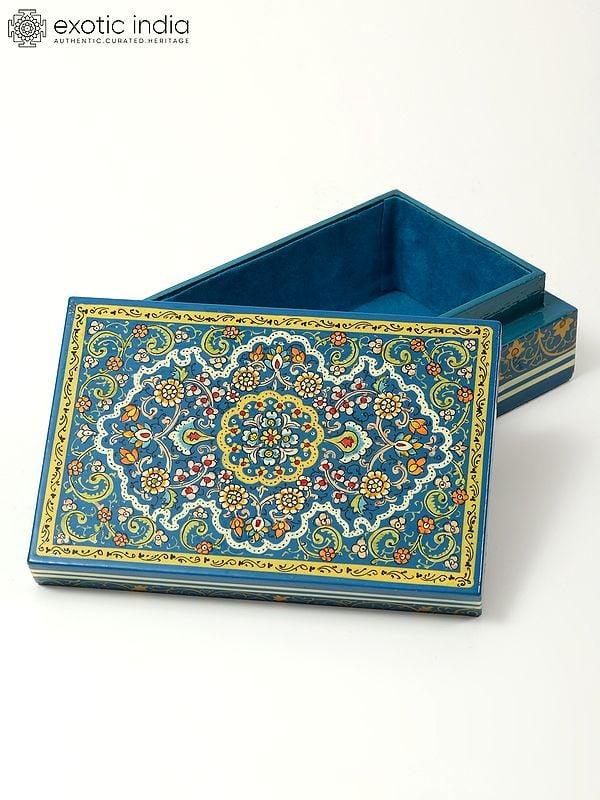 Exotic India 6" Hand-Painted Floral Design Papier Mache Box