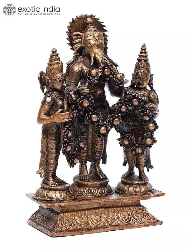 Exotic India 6" Lord Ganesha Marrying With Riddhi Siddhi | Copper Statue 