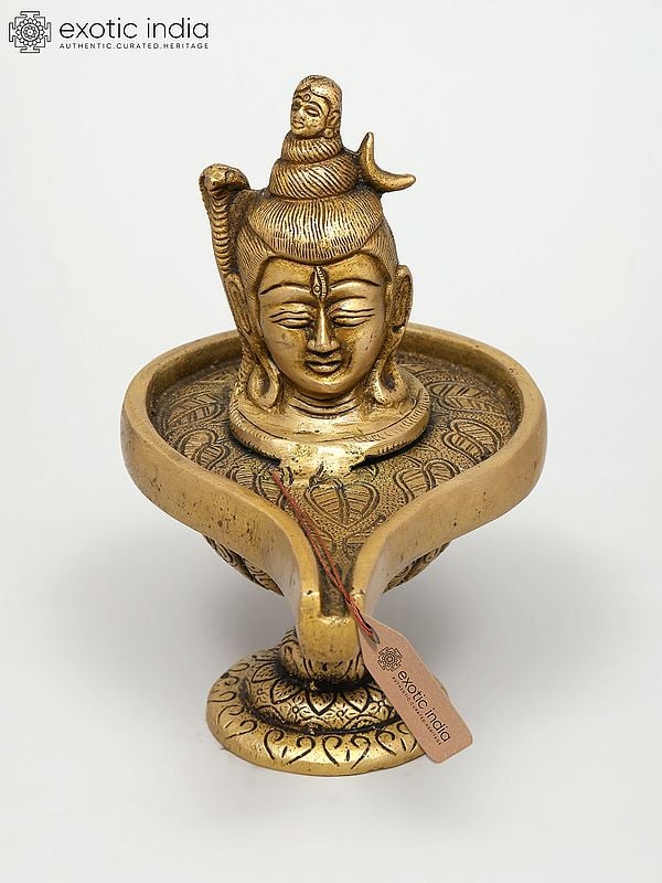 exotic india 6" Lord Shiva Enshrined as Linga In Brass | Handmade | Made In India 