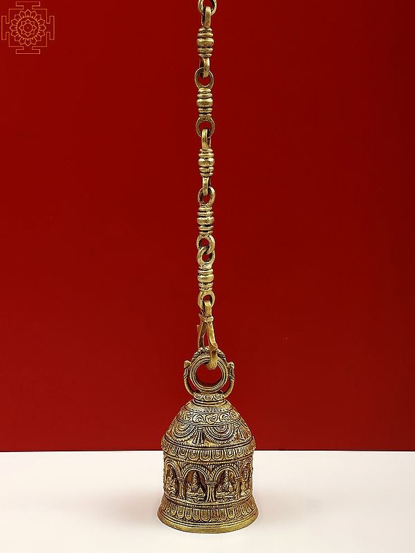 Exotic India 6" Navagraha Hanging Temple Bell In Brass | Handmade | Made In India 