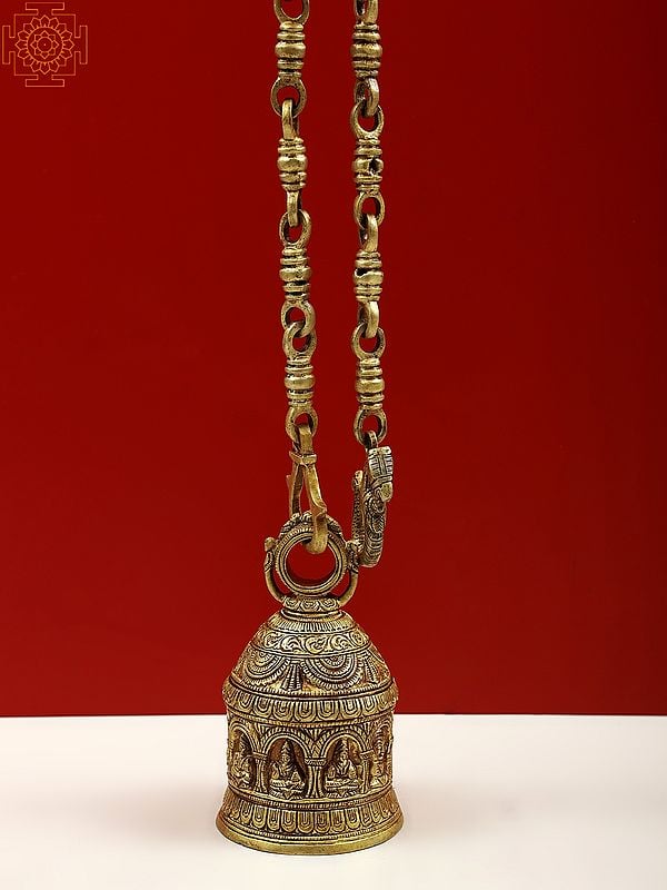 Exotic India 6" Navagraha Hanging Temple Bell In Brass | Handmade | Made In India 