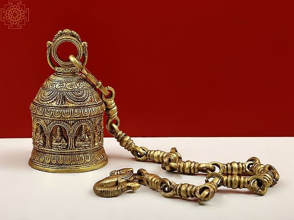exotic india 6" Navagraha Hanging Temple Bell in Brass | Handmade | Made in India 