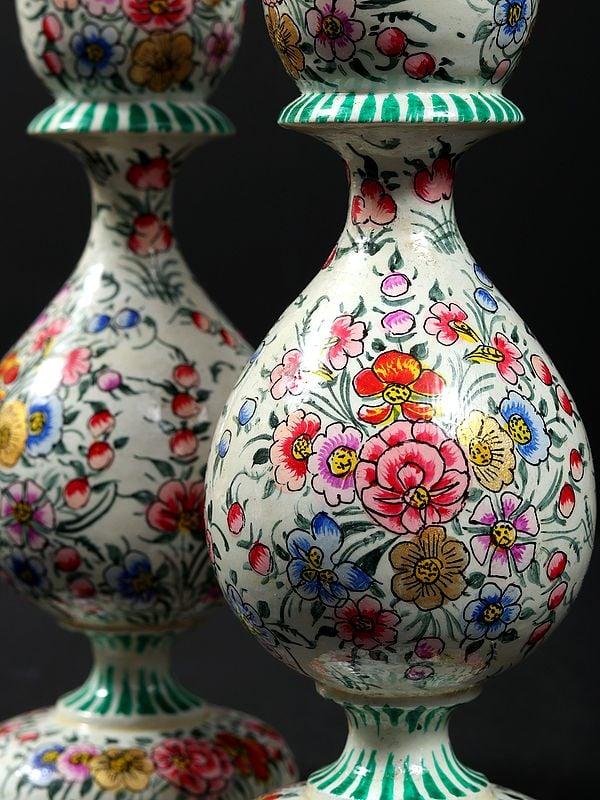 Exotic India 6" Pair Of Hand-Painted Papier Mache Candle Holder | From Kashmir 