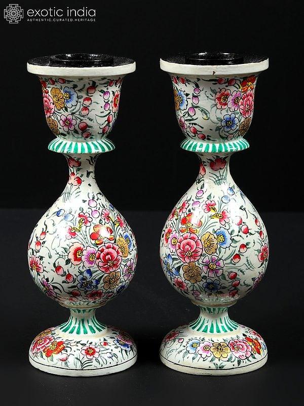 exotic india 6" Pair of Hand-Painted Papier Mache Candle Holder | From Kashmir 