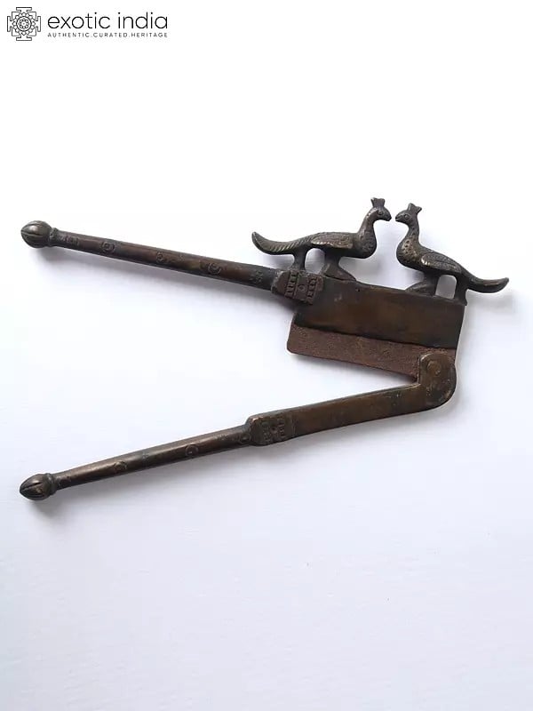 Exotic India 6" Pair Of Peacock Motif Nut Cracker/Supari Cutter 