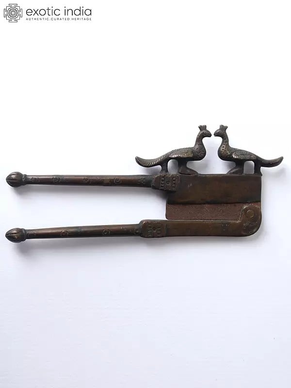 exotic india 6" Pair of Peacock Motif Nut Cracker/Supari Cutter 