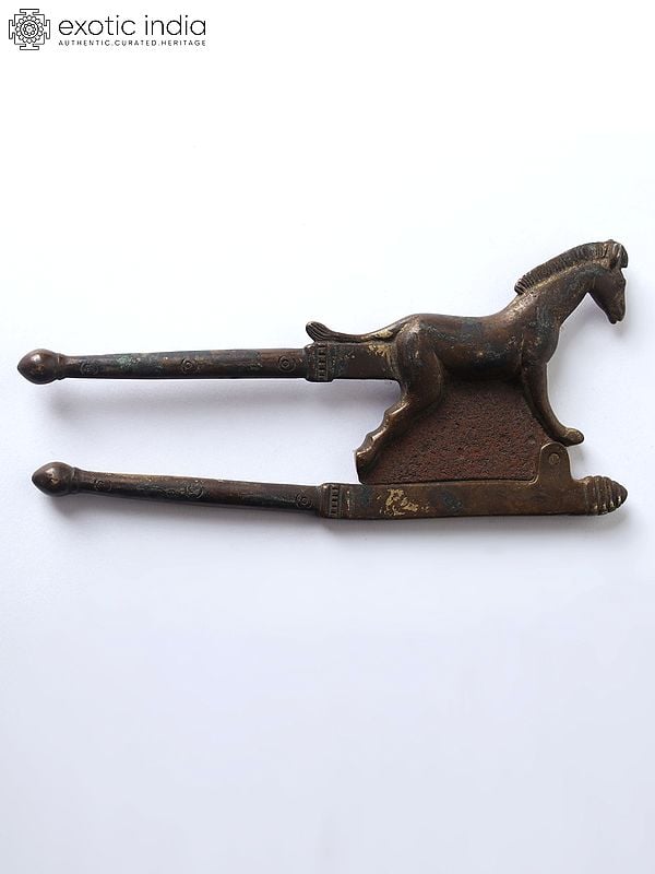 exotic india 6" Running Horse Betel Nut Cracker in Bronze 