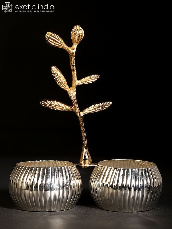 Exotic India 6" Silver Plating Double Nut Bowl With Tree Branch In Brass