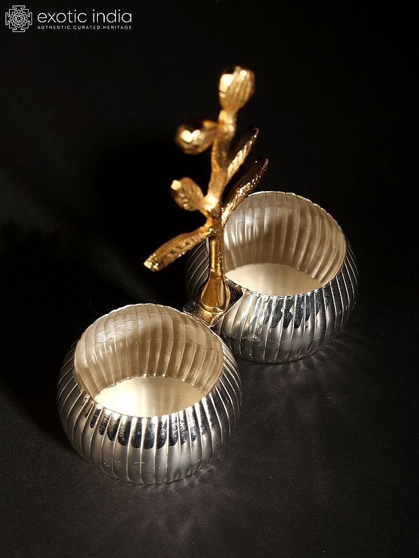 Exotic India 6" Silver Plating Double Nut Bowl With Tree Branch In Brass